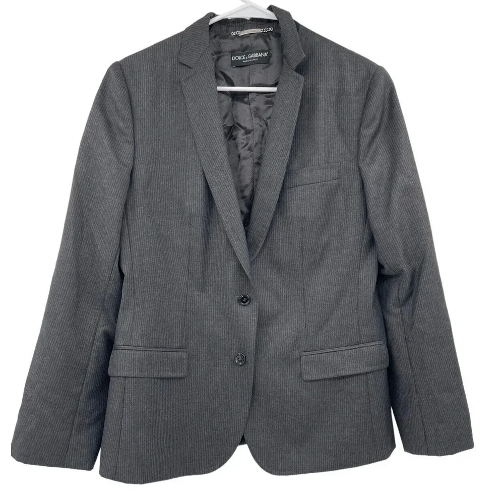 Dolce & Gabbana Women's Pin Striped Blazer Charcoal Gray Jacket Notch Lapel